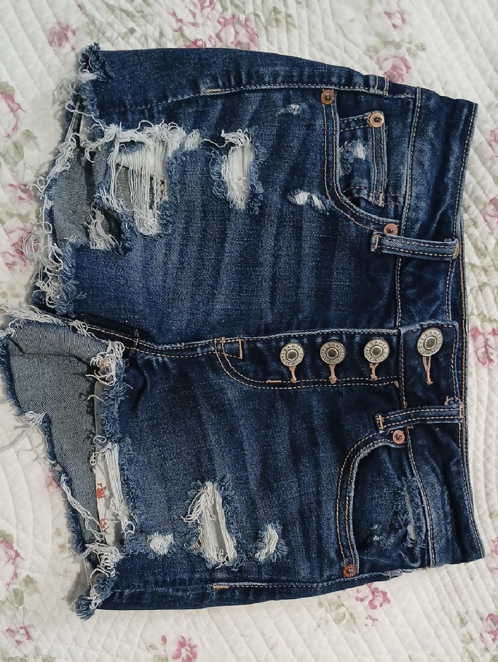 American Eagle Outfitters Dark Blue Distressed Denim Shorts